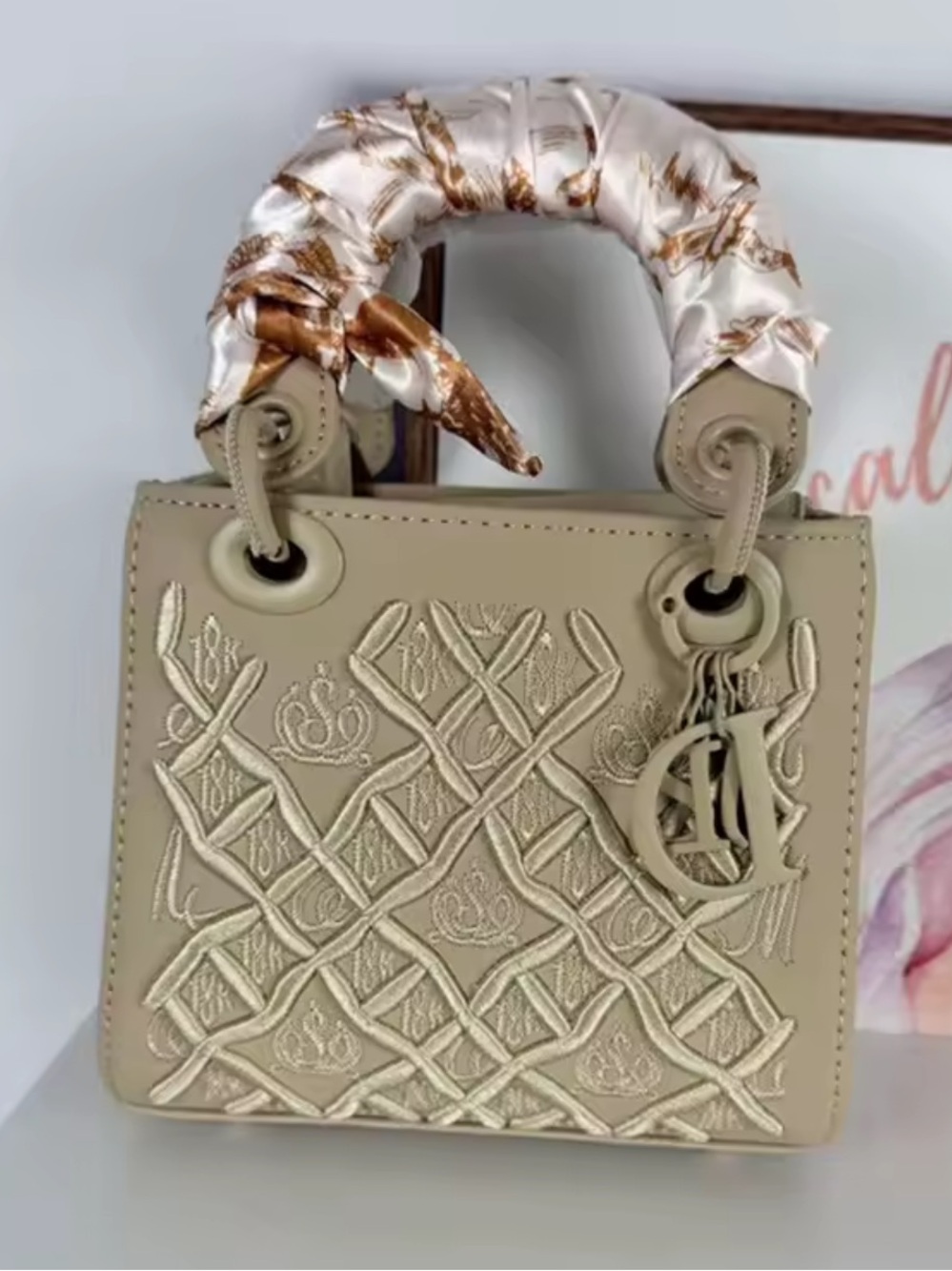 8 Other Reasons Beige Embossed Mini Top-Handle Bag